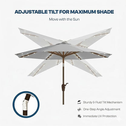 10FT Solar Patio Umbrella with Lights, Outdoor Table Market Umbrella with 32 LED Lights, 8 Sturdy Ribs, Push Button Tilt and Crank for Pool, Deck and Garden, UV-Resistant