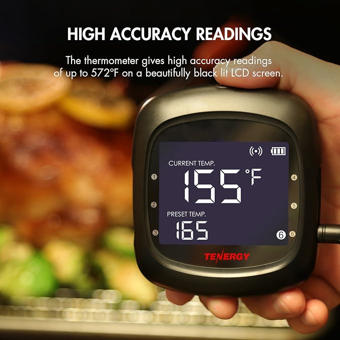 Tenergy Solis Digital Meat Thermometer, APP Controlled Wireless Bluetooth Smart BBQ Thermometer w/ 6 Stainless Steel Probes & Carrying Case, Cooking Thermometer for Grill & Smoker