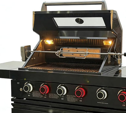 Deluxe 84 inch × 23 inch 6 Burner 75300 BTU Outdoor BBQ Grill Island with Stainless Steel Sink, Wine Cooler, Refrigerator & Granite Countertops,Propane or Natural Gas