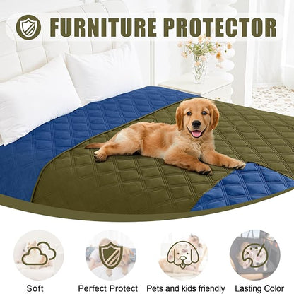 Smiry Waterproof Reversible Pet Couch Covers for Dogs | Pet Friendly, Soft Fabric, Washable Sofa Furniture Protector for Dogs Cat Kids, Checkered (30"x70", Green/Navy)