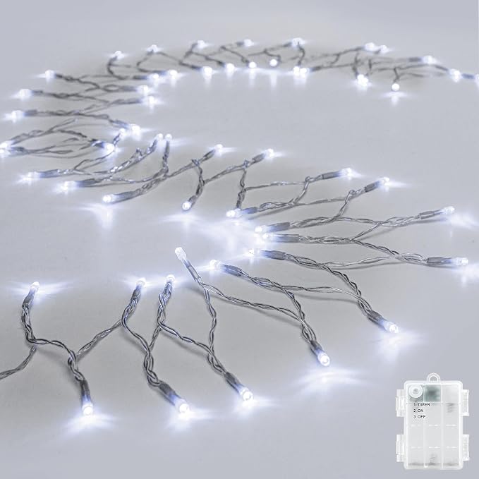 cshare String Lights Outdoor Waterproof 9.8ft 30 LED, Cool White Fairy Lights Battery Operated with Timer Clear Wire for Indoor & Outdoor Decorations Garland Party Garden