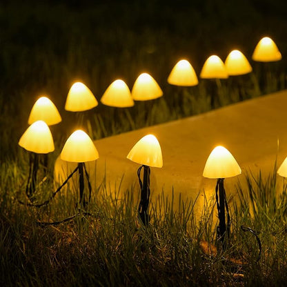 JMEXSUSS 2 Pack Solar String Lights Outdoor, 20 LED 36ft, Mushroom | Outdoor Waterproof, Warm White, 8 Modes Solar Pathway Lights for Outside Garden Patio Yard Decorations