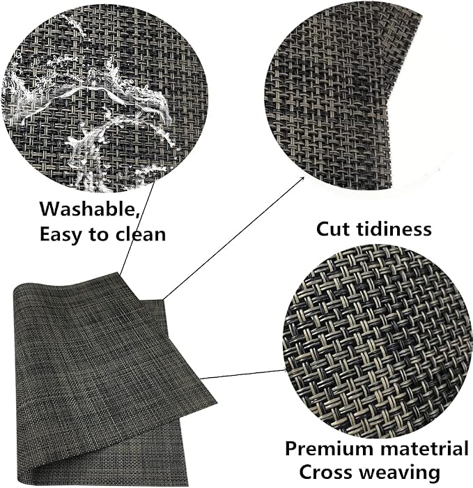 WAZAIGUR Placemats,Easy to Clean Crisscross Woven Vinyl Place Mats Durable Non-Slip Heat Resistant Table Mats,Placemats for Kitchen Table Set of 4,Grey