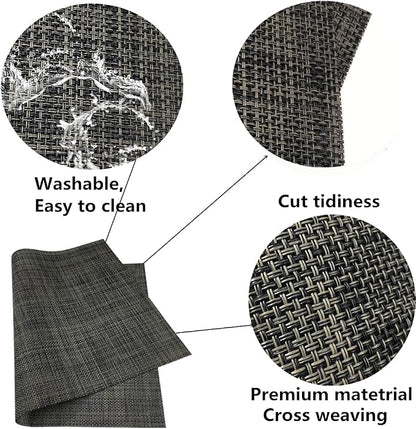 WAZAIGUR Placemats,Easy to Clean Crisscross Woven Vinyl Place Mats Durable Non-Slip Heat Resistant Table Mats,Placemats for Kitchen Table Set of 4,Grey