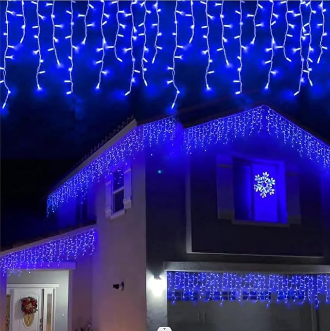 YEGUO 66ft 800 LED Blue Icicle Lights Outdoor Waterproof, 160 Drops Icicle String Light Connectable, 8 Modes Icicle Christmas Lights with Memory Timer
