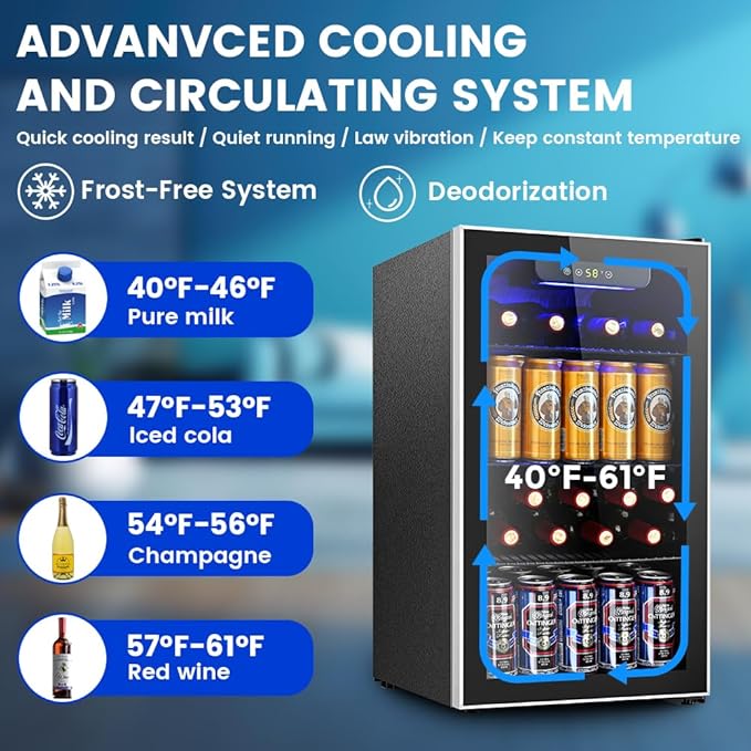 Electactic Mini Fridge 130 Can Beverage Refrigerator Cooler, 3.2 Cu.Ft Drink Fridge for Soda Wine Beer, Adjustable Temperature Control for Home Office, Black
