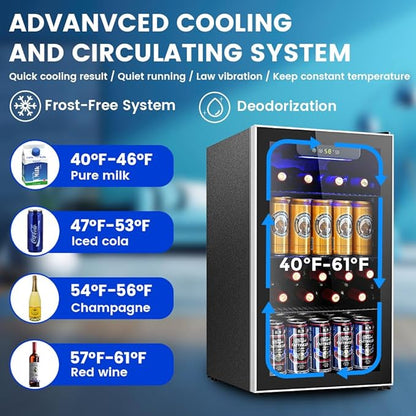 Electactic Mini Fridge 130 Can Beverage Refrigerator Cooler, 3.1 Cu.Ft Drink Fridge for Soda Wine Beer, Adjustable Temperature Control for Home Office, Black