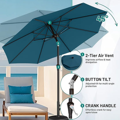 AreShark 9ft 2 Tiers Patio Umbrella - Outdoor Umbrella Waterproof UV Protection, Market Table Umbrella w/Push Button Tilt&Crank for Pool, Porch, Garden(Lake Blue)