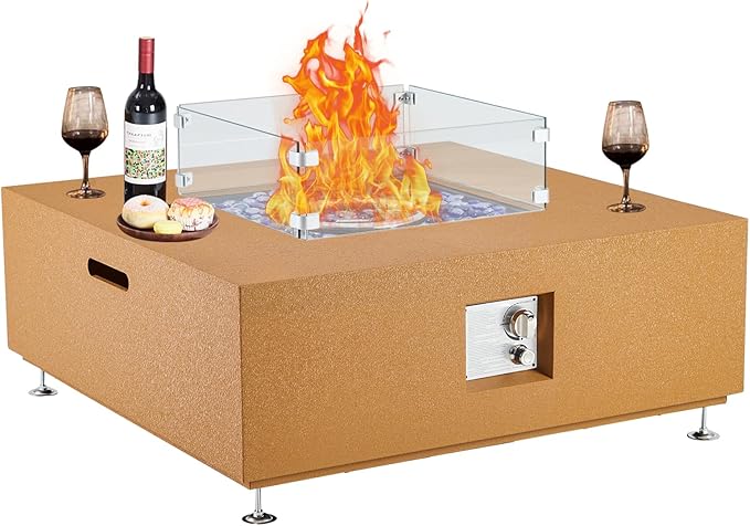 36 Inch Outdoor Propane Fire Pit Table, 50000BTU Steel Gas Firepit with Wind Guard, Add Warmth and Ambience to Parties On Outside Patio Deck Garden, Safety Certified Glass Beads & Rain Cover