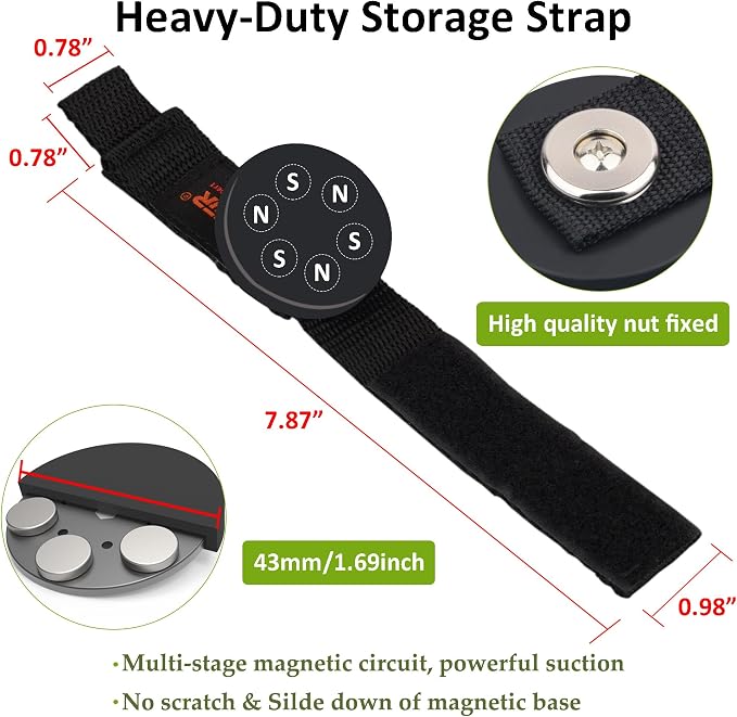 ULIBERMAGNET Strong Magnetic Storage Straps,Heavy Duty Magnetic Garage Storage Tool Organizer,Extension Cord, Cable, Rope,Tools for Garage,Pick-up,RV and Workshop(2 Pack/1.69INCH)