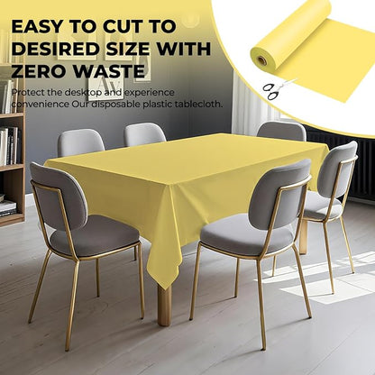 54 Inch X 100 Feet Plastic Table Cover Roll Premium Disposable Plastic Tablecloth for All Type/Shape Tables | Picnic, Party, Banquet, Birthdays, Weddings (Light Yellow, 54 Inch X 100 Feet)
