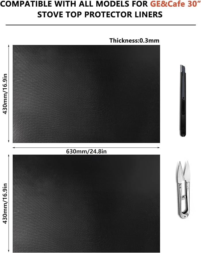 2 Pcs Stove Top Protector for GE&Cafe 30" Gas Range | DIY Cut Fits Stove Guard Liner Protector 5-burner Layout, Non-Stick, Reusable, Dishwasher Safe, Splatter Cover