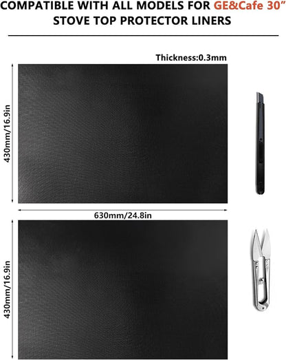 2 Pcs Stove Top Protector for GE&Cafe 30" Gas Range | DIY Cut Fits Stove Guard Liner Protector 5-burner Layout, Non-Stick, Reusable, Dishwasher Safe, Splatter Cover
