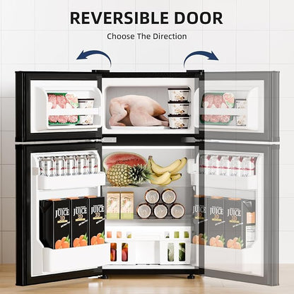 Antarctic Star Compact Refrigerator,4.5 Cu.Ft. Mini Separate Freezer Double 2-Door Adjustable Removable Shelves for Apartment/Dorm/Office,BLACK