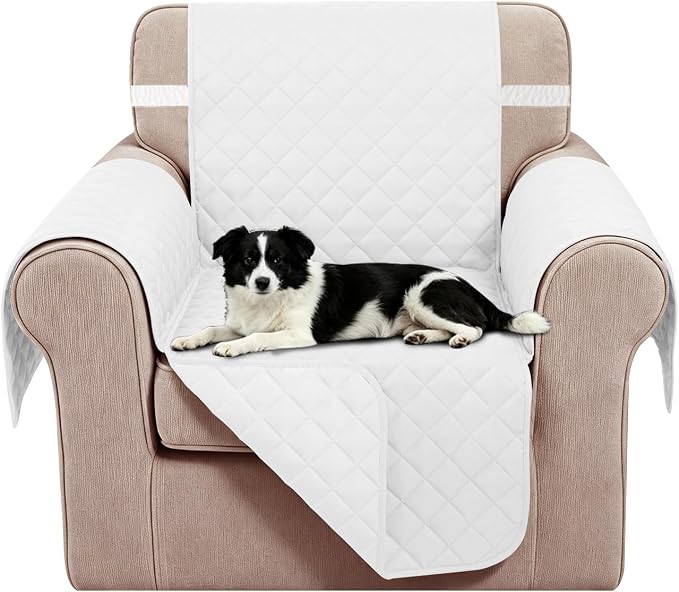 Reversible Recliner Chair Covers, 23" Chair, White/White | Chair Covers for Living Room with Elastic Straps, Water Repellent, Chair Protectors Covers for Dogs