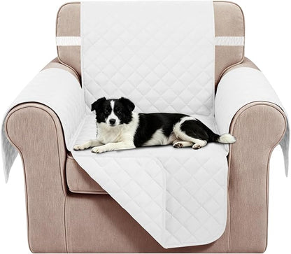 Reversible Recliner Chair Covers, 23" Chair, White/White | Chair Covers for Living Room with Elastic Straps, Water Repellent, Chair Protectors Covers for Dogs