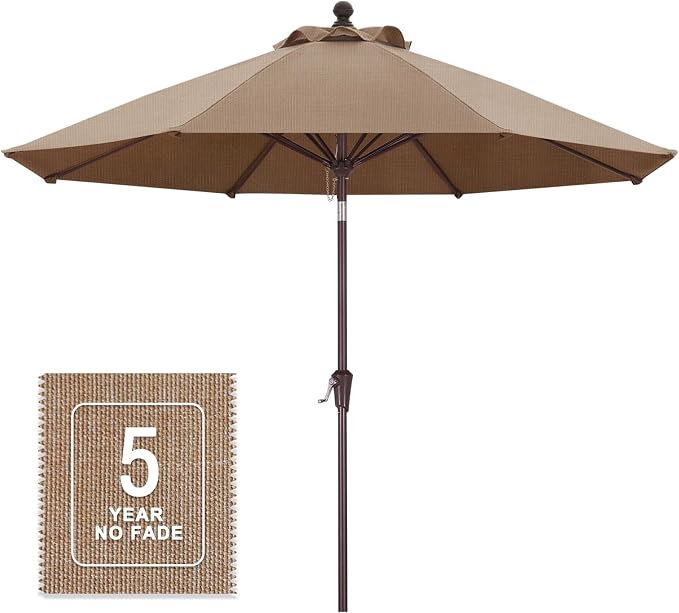 MASTERCANOPY 9ft Olefin 5-Year-Non-Fading Patio Umbrella Khaki | UV/Water/Fade-Resistant Canopy, Vented Top, 8 Fiberglass Ribs – Ideal For Deck, Yard, Market