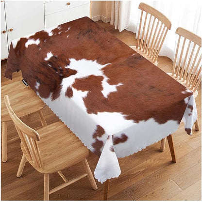 Swono Decorative Rectangle Table Cloth Cowhide, Farm Animal Brown Cowhide Print Cow Polyester Tablecloth Kitchen Table Cover for Dining BBQ Picnic Coffee Table 50x72, 4-6 Seats