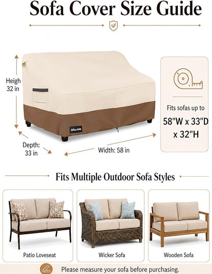 ANartcle 2-Seater Patio Loveseat Cover,58W x 32.5D x 31H Inches Outdoor Couch Cover,100% Waterproof Heavy Duty Patio Sofa Covers,Patio Furniture Covers,Beige&brown