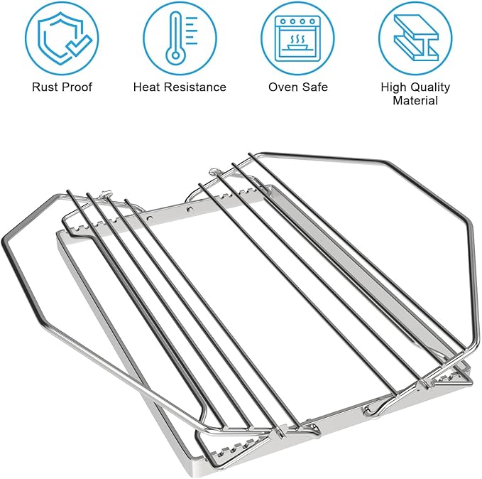Adjustable Turkey Roasting Rack, V Shaped Chicken Roasting Rack for Ovens, Smokers, Grills, Baking Broiling Roasting Racks, Chrome Plated Meat Rack Fit Most Roasting Pans,1 Pack
