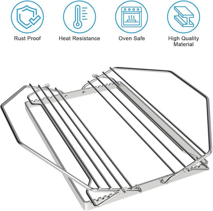 Adjustable Turkey Roasting Rack, V Shaped Chicken Roasting Rack for Ovens, Smokers, Grills, Baking Broiling Roasting Racks, Chrome Plated Meat Rack Fit Most Roasting Pans,1 Pack