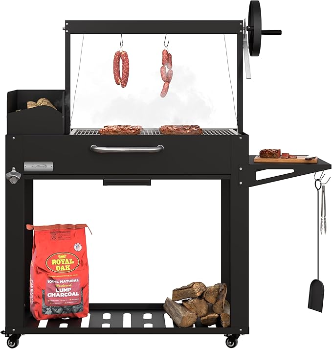 KoolMore 54 in. Charcoal BBQ Grill, Santa Maria Argentine Style Outdoor Grill with Adjustable Grate, Large Barbecue Grill for Outdoor Cooking, Black