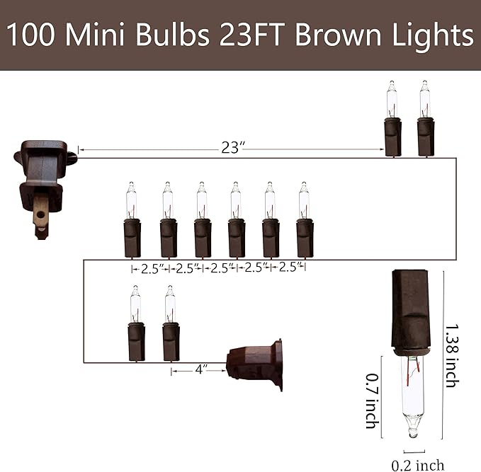 100 Clear Mini Brown Wire Christmas Lights 23ft Incandescent Waterproof UL Certified Fairy String Lights for Outdoor Indoor Home Party Holiday Xmas Tree Decoration