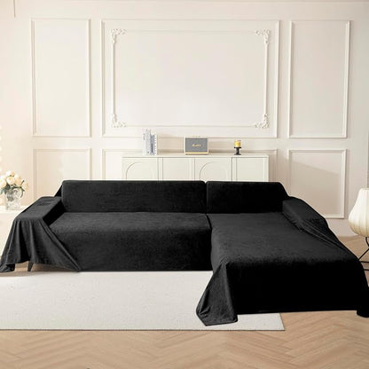 MYSKY HOME Black Couch Covers for Sectional Sofa, Love Seat Covers, Couch Covers for Dogs Washable Couch Cover Banket Modern Sofa Slipcovers, Super Soft Sofa Towel for Kids, Pets, 71" x 102"