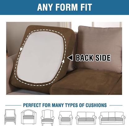 H.VERSAILTEX Velvet Stretch Couch Cushion Cover Plush Cushion Slipcover for Chair Loveseat Sofa Cushion Furniture Protector Seat Cushion Sofa Cover (2 Piece Large Sofa Cushion Covers, Bronze Brown)