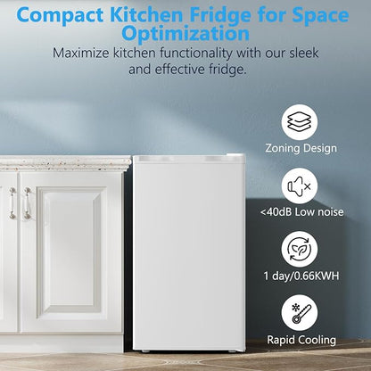 COWSAR 3.1 Cu.ft Mini Fridge, Compact Dorm Size Refrigerator with Reversible Single Door, Adjustable Thermostat, Energy Saving, Commercial Small Fridge for Bedroom Apartment Office, White