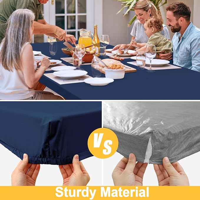 Rectangle Table Cloth, Waterproof Elastic Fitted Tablecloth for 6 Foot Folding Tables, Washable Polyester Tablecloths for Picnic, Camping, Outdoor (Navy Blue, 30"x72")