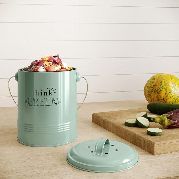 Barnyard Designs 1.2 Gallon Kitchen Counter Compost Bin with Lid (Mint) | Countertop Composter with Smell-Absorbing Filters and Removable Inner Bucket; Food Waste Pail for Easy Cleaning