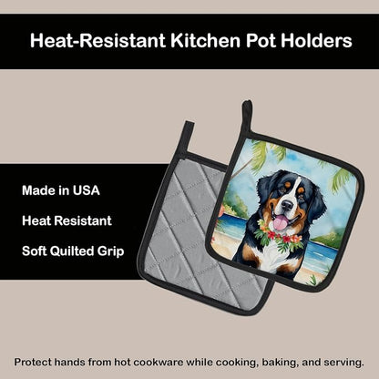 Caroline's Treasures Bernese Mountain Dog Luau Pair of Pot Holders Kitchen Heat Resistant Pot Holders Sets Oven Hot Pads for Cooking Baking BBQ, 7 1/2 x 7 1/2