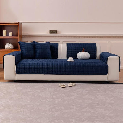 Velvet Couch Cover, Plush Sectional Sofa Cover Washable, Anti Slip Sofa Slipcover for Armrest & Backrest, Furniture Protector Covers for Pets & Kids(1PC,Navy Blue,28"×28")