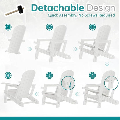 Shintenchi Adirondack Chairs Set of 2,HDPE Adirondack Chairs w/Removable Tablelop & Umbrella Hole,All-Weather Wooden Textured Plastic Outdoor Chairs w/Cup Holders for Garden Backyard Pool,White