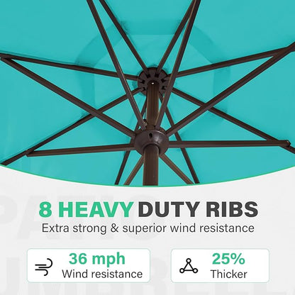 JEAREY 9 FT Patio Umbrella Outdoor, Table Umbrellas Market Umbrella w/Push Button Tilt/Crank, 8 Sturdy Ribs(Teal)