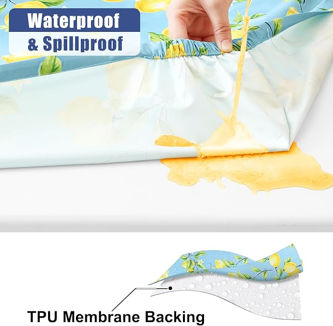 Smiry Picnic Table Cover with Bench Covers, Waterproof Elastic Fitted Tablecloth for 6 Foot Tables, Washable Polyester Tablecloths for Camping, Indoor & Outdoor (Lemon, 30x72 Inch 3-pc Set)