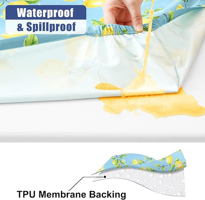 Smiry Picnic Table Cover with Bench Covers, Waterproof Elastic Fitted Tablecloth for 6 Foot Tables, Washable Polyester Tablecloths for Camping, Indoor & Outdoor (Lemon, 30x72 Inch 3-pc Set)