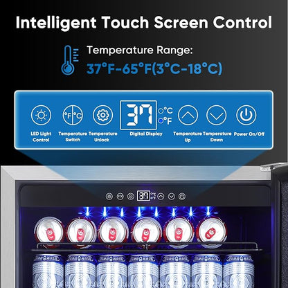 24 Inch Outdoor Beverage Refrigerator, Stainless Steel Beverage Fridge 180 Can Under Counter Built-in/Freestanding, Waterproof, Fast Cooling, Low Noise - Outdoor Refrigerator for Home and Patio