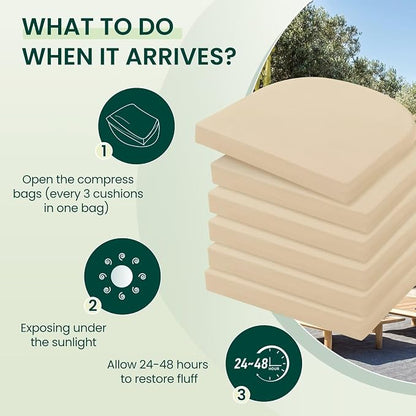 HARBOREST Outdoor Chair Cushions Set of 6, Water Resistant Patio Chair Cushions with Ties, Outdoor Seat Cushions for Patio Furniture, 17"x16"x2", Beige