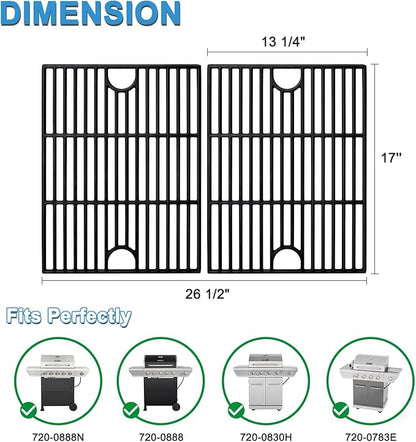 Grill Replacement Parts for Nexgrill 5 Burner 720-0888N, 720-0888, 4 Burner 720-0830H, 17 Inch Cast Iron Cooking Grates, Stainless Steel Burners Tubes, Heat Plate Shields, Electronic Ignitors.