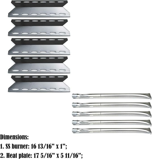 Parts Kit DG106 Replacement for Charmglow 720-0234,Nexgrill 720-0033,720-0234,720-0289 Grill Burner and Heat Plate -5pack (Stainless Steel Burner + Porcelain Steel Heat Plate)