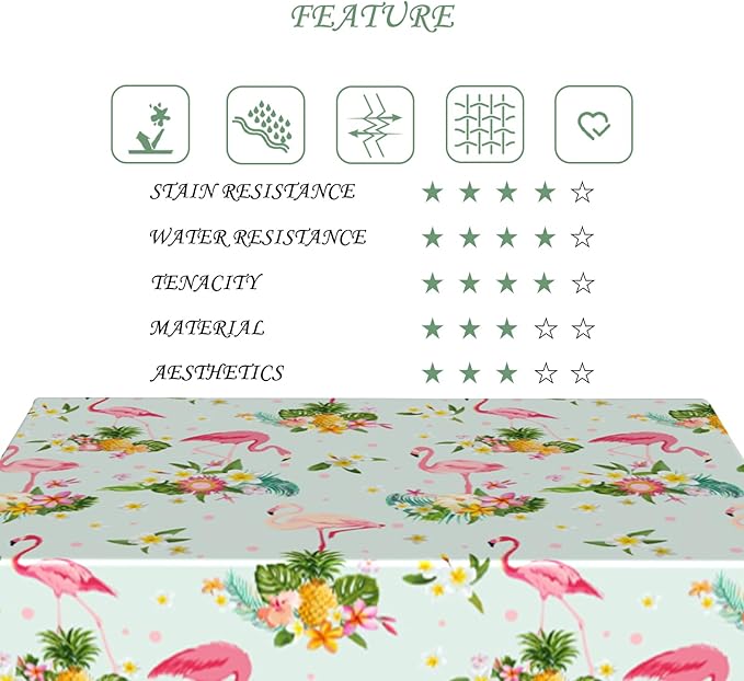 52x70 Inch Summer Theme Rectangular Tablecloth Hawaii Tropical Coastal Flamingo Floral Pineapple Table Cloth Washable Durable Table Cover for Kitchen Dining Patio Holiday Beach Party Decor