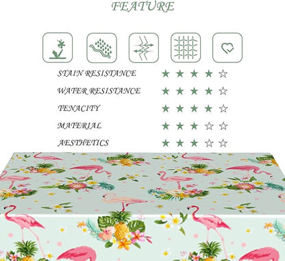 52x70 Inch Summer Theme Rectangular Tablecloth Hawaii Tropical Coastal Flamingo Floral Pineapple Table Cloth Washable Durable Table Cover for Kitchen Dining Patio Holiday Beach Party Decor