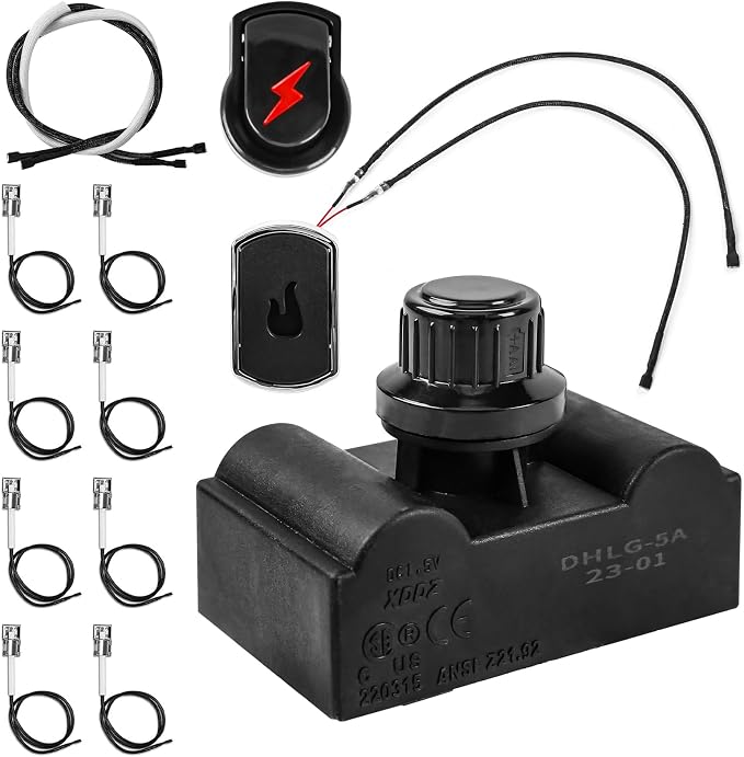 Uniflasy 5-Outlet Electronic Grill Igniter Kit Compatible with Char-Broil | for Surefire systems, 8678636P06/G511-0055-W1/G515-0030-W2, 8 wires, 2 buttons, supports 4 burners plus side burner