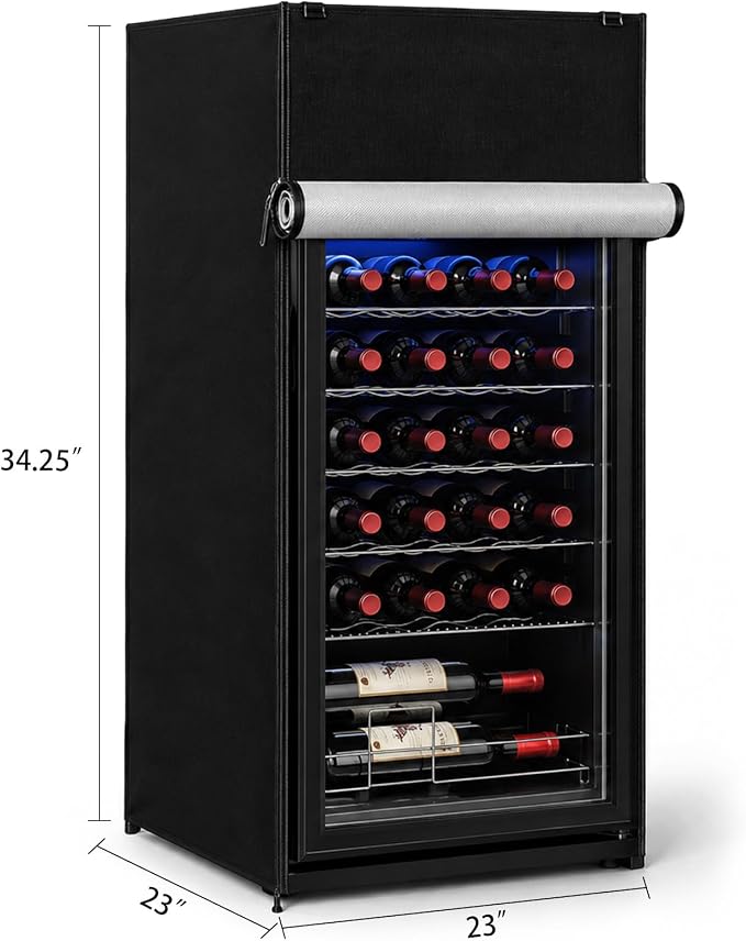 Wine Cooler Cover, 22.05” x 23.23” x 34.25” Outdoor Upright Refrigerator Cover, Waterproof Mini Fridge Cover, Made of Oxford Cloth, Fits Most 3.0 Cu. Ft. Compact Mini Fridges & Wine Cooler