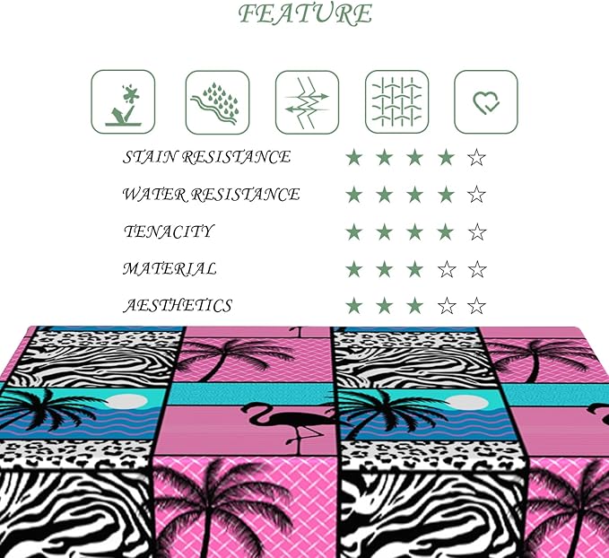54x78 Inch Tropical Flamingo Rectangle Tablecloth Vintage 80s Summer Palm Tree Leopard Zebra Table Cloth Washable Durable Table Cover for Kitchen Dining Beach Hawaiian Luau Party Decor