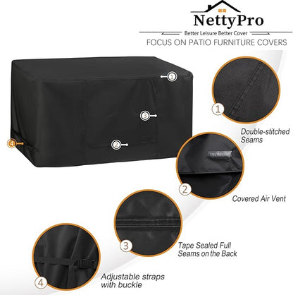 NettyPro Deck Box Cover Outdoor Waterproof Storage Bench Cover for Rectangular Deck Box, 46 x 24 x 22 inch, Black