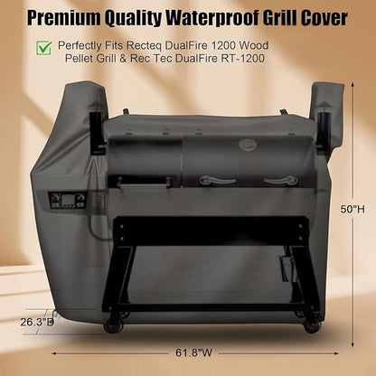 QuliMetal Grill Cover for Rectec DualFire 1200 Wood Pellet Smoker Grill - 600D Heavy-Duty Waterproof, UV and Fade Resistant Grills Cover for Rec Tec DualFire RT-1200 Grill Cover Accessories