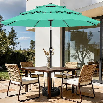 AreShark 9ft 3-Tier Patio Umbrellas, Outdoor Umbrella with 8 Sturdy Ribs UV Protection Windproof, Market Table Umbrella w/Push Button Tilt & Crank for Pool, Porch, Deck, Garden(Turquoise)